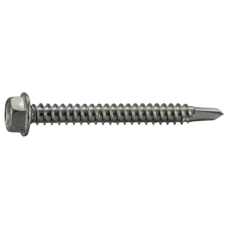Midwest Fastener Self-Drilling Screw, #12 x 2 in, Plain Stainless Steel Flange Hex Head External Hex Drive, 50 PK 53275
